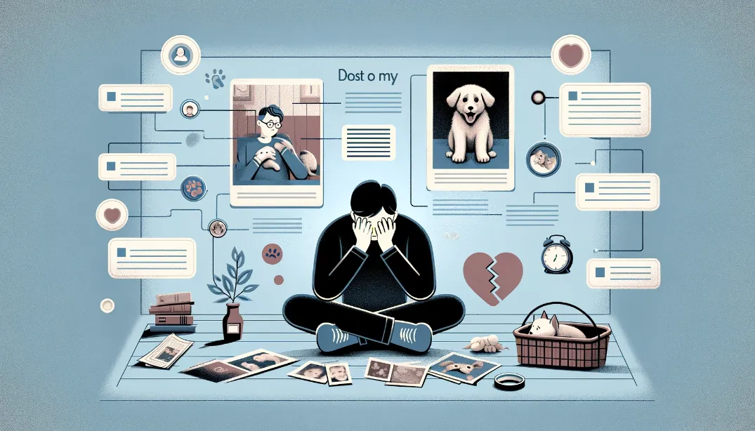 남자가 반려동물을 그리워하며 슬퍼하는 모